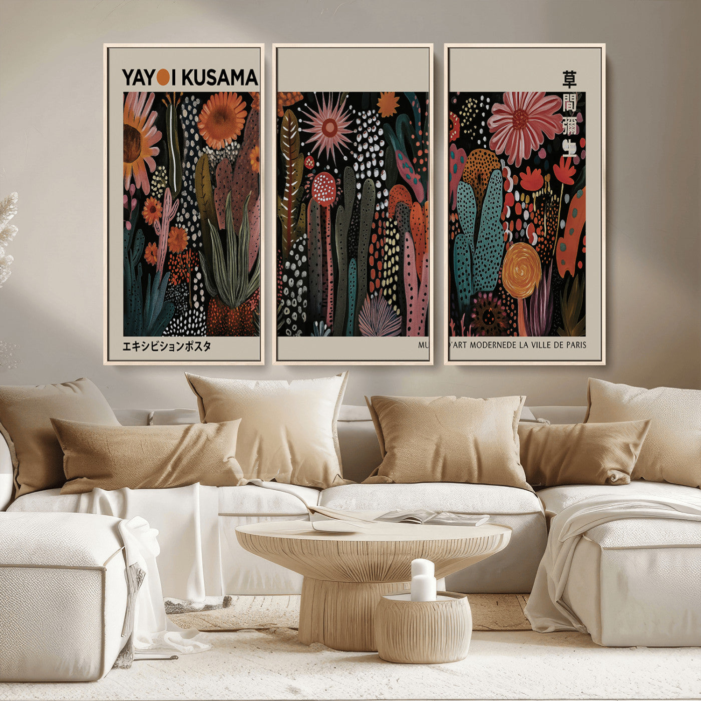 MGV-FC-48X32-3P - Modern Japanese Wall Art Print Yayoi Kusama Canvas Wall Art Abstract Mount Fuji Canvas Print
