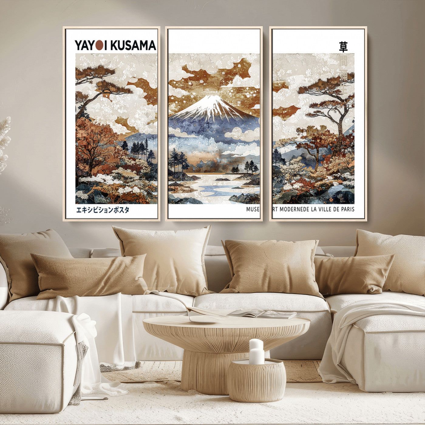MGV-FC-48X32-3P - Modern Japanese Mount Fuji Canvas Print, Yayoi Kusama Canvas Wall Art, Abstract Mount Fuji Canvas