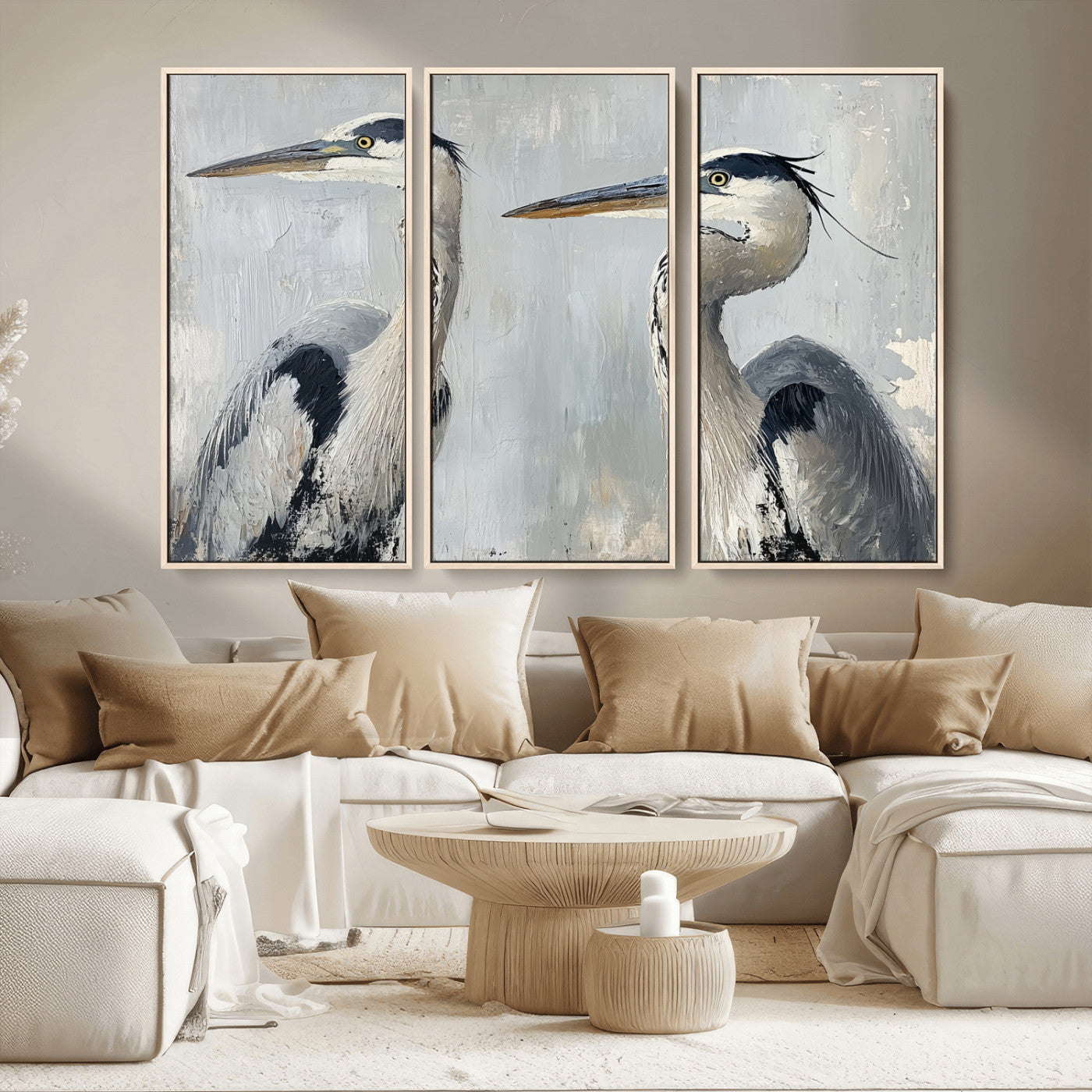 MGV-FC-48X32-3P - Bird Canvas Decor Wall Art Canvas Print, Framed Coastal Bird Pair Art Picture Print, Minimalist Wildlife Wall Perfect Coastal Minimalist Decor Artwork