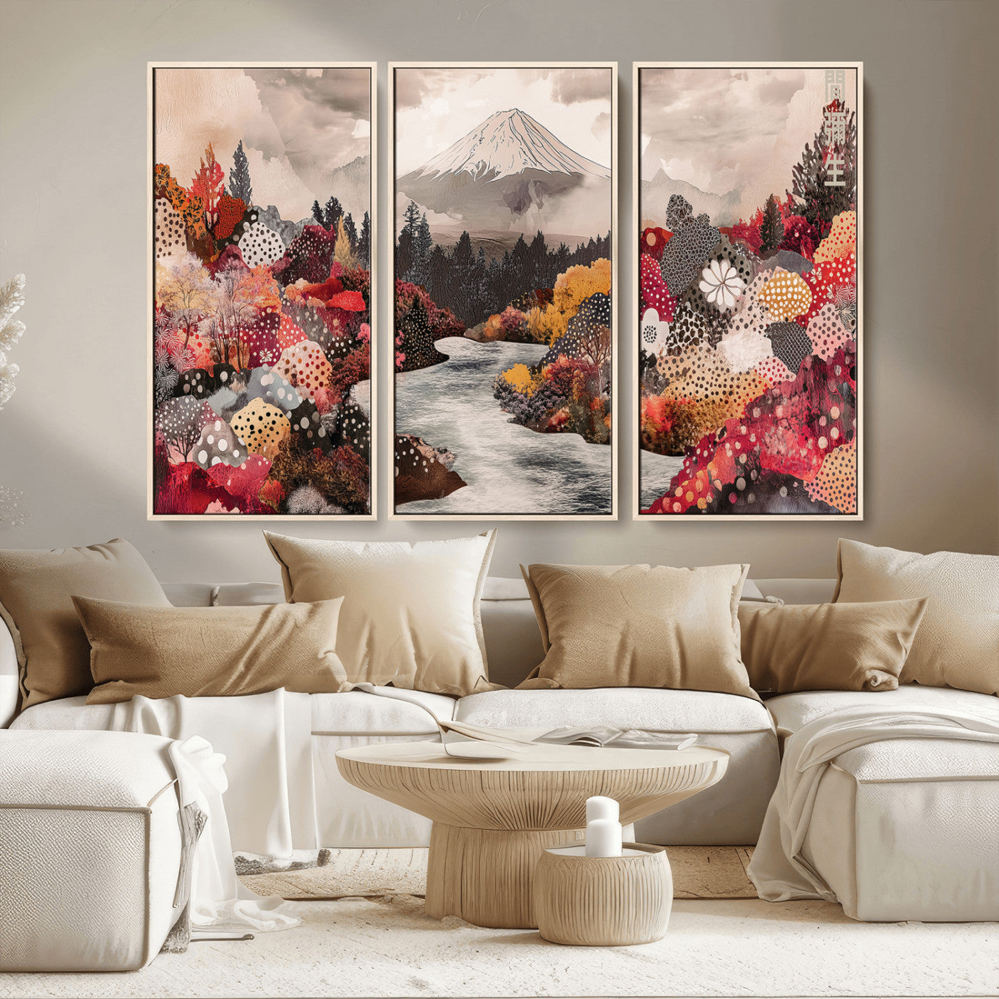 MGV-FC-48X32-3P - Mountain Wall Art Wall Art Canvas Print, Framed Autumn Forest Art Picture Print, Cottagecore Landscape Perfect Cottagecore Boho Decor Artwork
