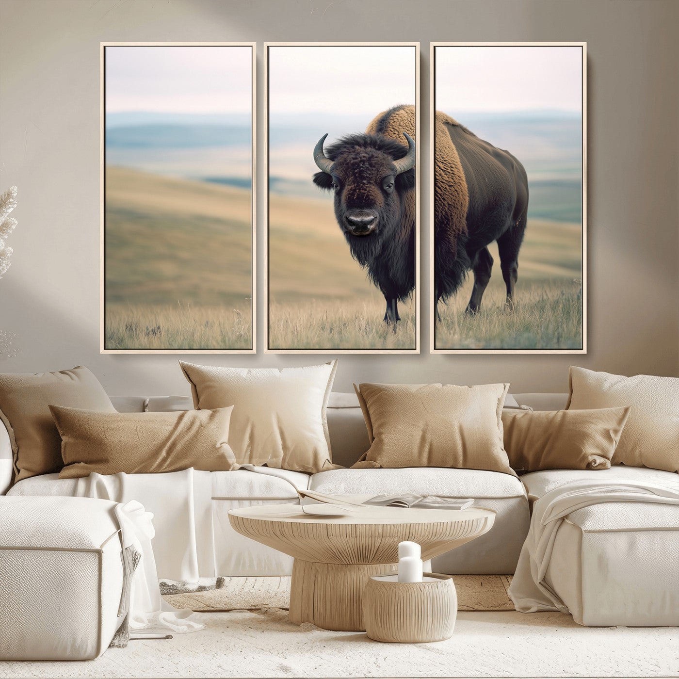 MGV-FC-48X32-3P - Bison Wall Art Wall Art Canvas Print, Framed Buffalo Canvas Print Art Picture Print, American Bison Decor Perfect Rustic Western Decor Artwork