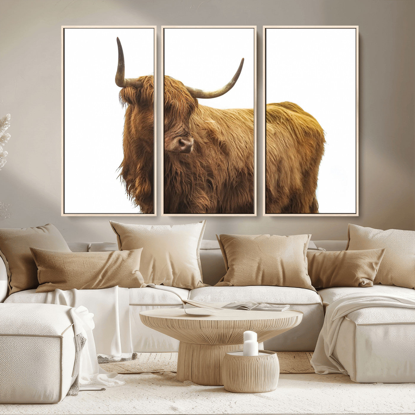 MGV-FC-48X32-3P - Highland Cow Wall Art Canvas Print, Framed Farmhouse Wall Art Art Picture Print, Rustic Animal Decor Perfect Rustic Farmhouse Decor Artwork