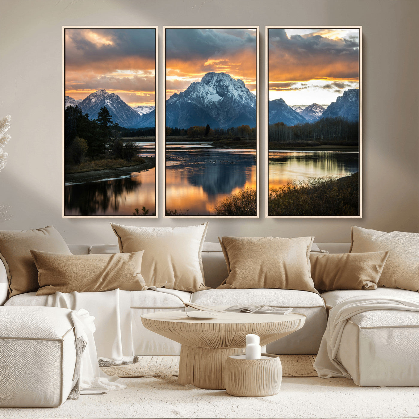 MGV-FC-48X32-3P - Mountain Sunset Wall Art Canvas Print, Framed Alpine Wilderness Art Picture Print, Golden Hour Perfect Wilderness Decor Artwork