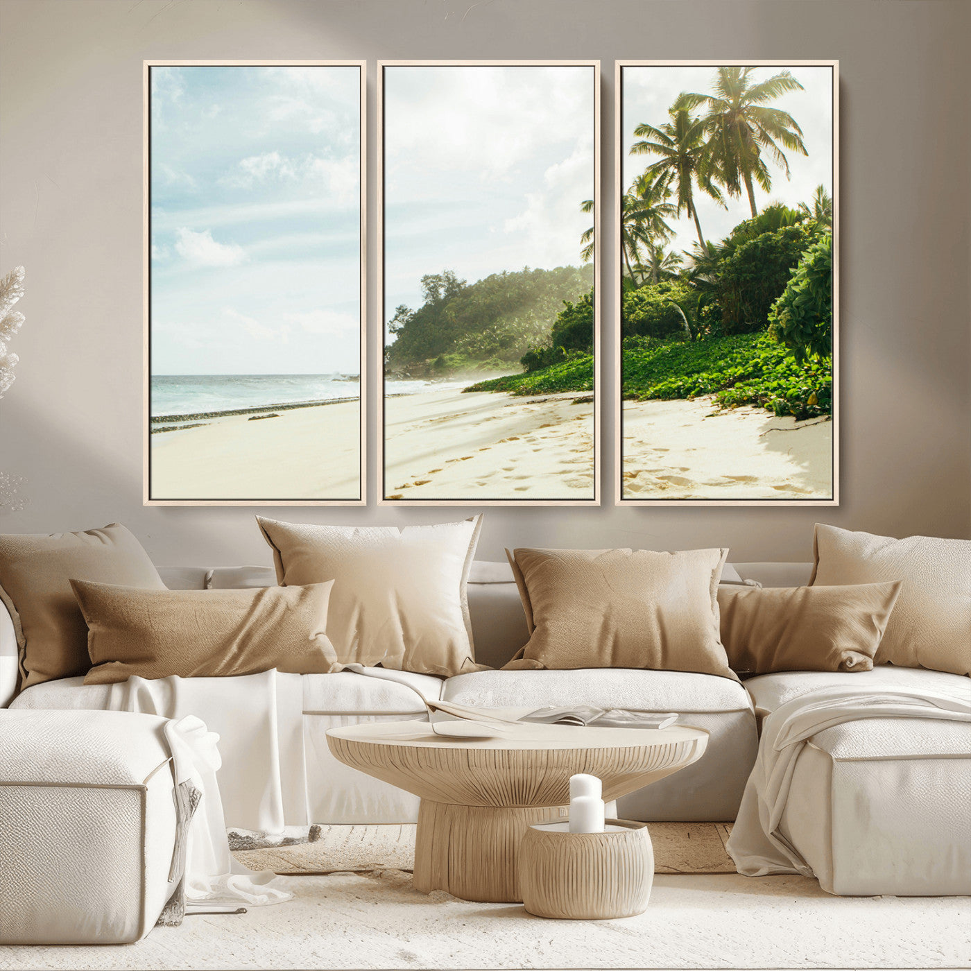MGV-FC-48X32-3P - Relaxing Beach Wall Art Canvas Print, Framed Ocean View Art Picture Print, Coastal Serenity Perfect Tropical Coastal Decor Artwork