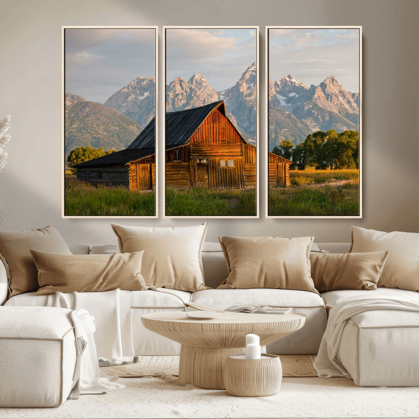 MGV-FC-48X32-3P - Rustic Barn Wall Art Canvas Print, Framed Western Landscape Art Picture Print, Farmhouse Style Perfect Rustic Farmhouse Decor Artwork