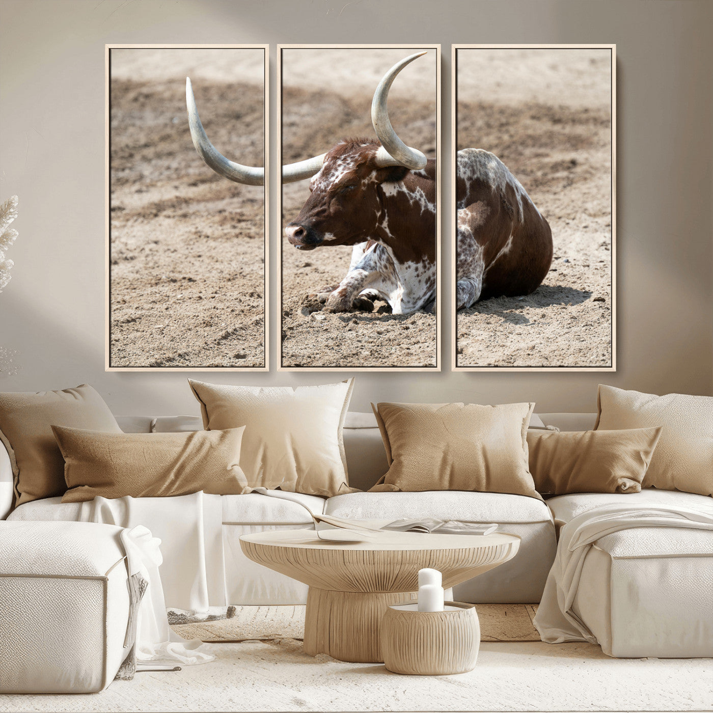 76549210-MGV-CV-36X24-Texas Longhorn Wall Art Canvas Print, Framed Country Living Art Picture Print, Farmhouse Perfect