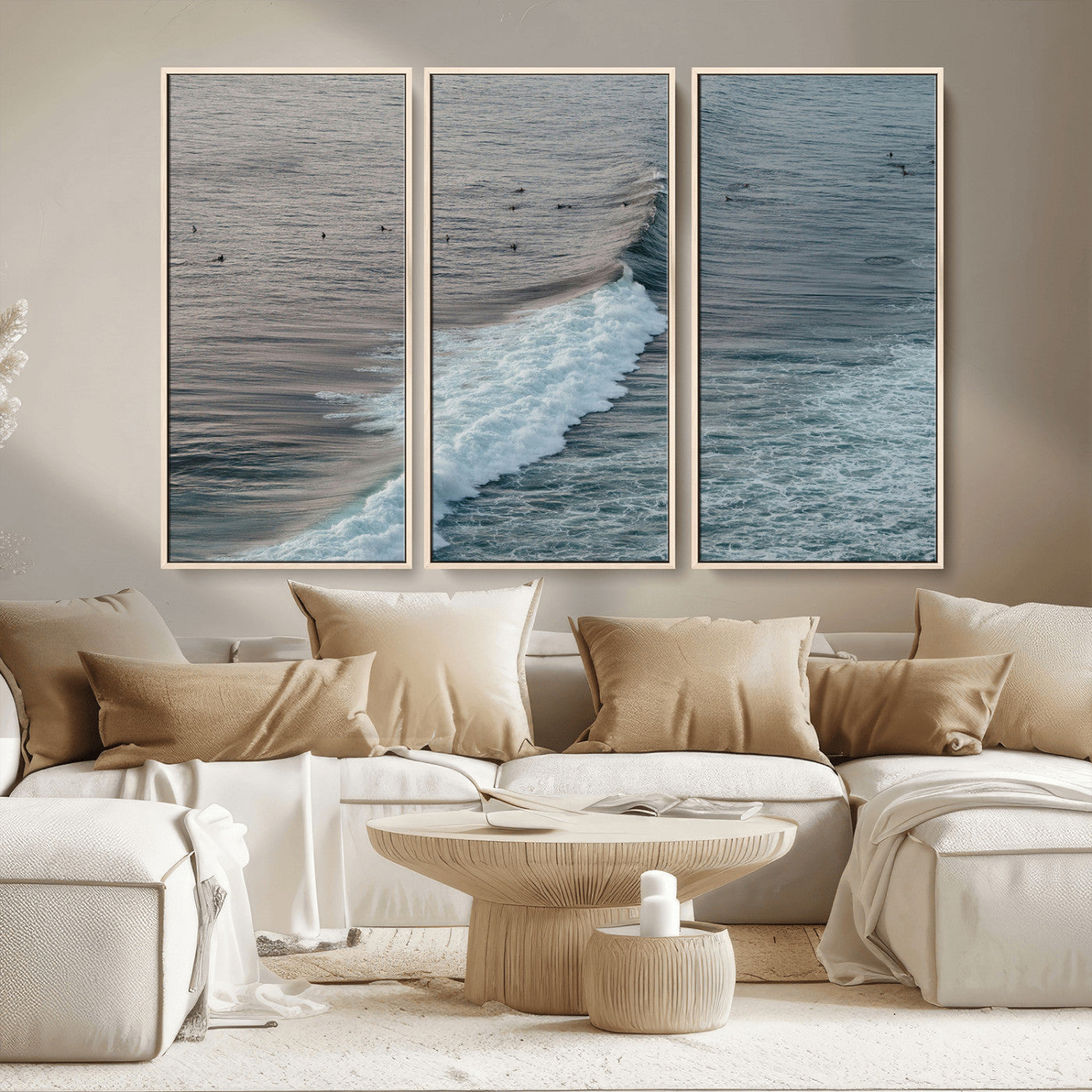 MGV-FC-48X32-3P - Ocean Waves Wall Art Canvas Print, Framed Coastal Serenity Art Picture Print, Surf Perfect Coastal Decor Artwork