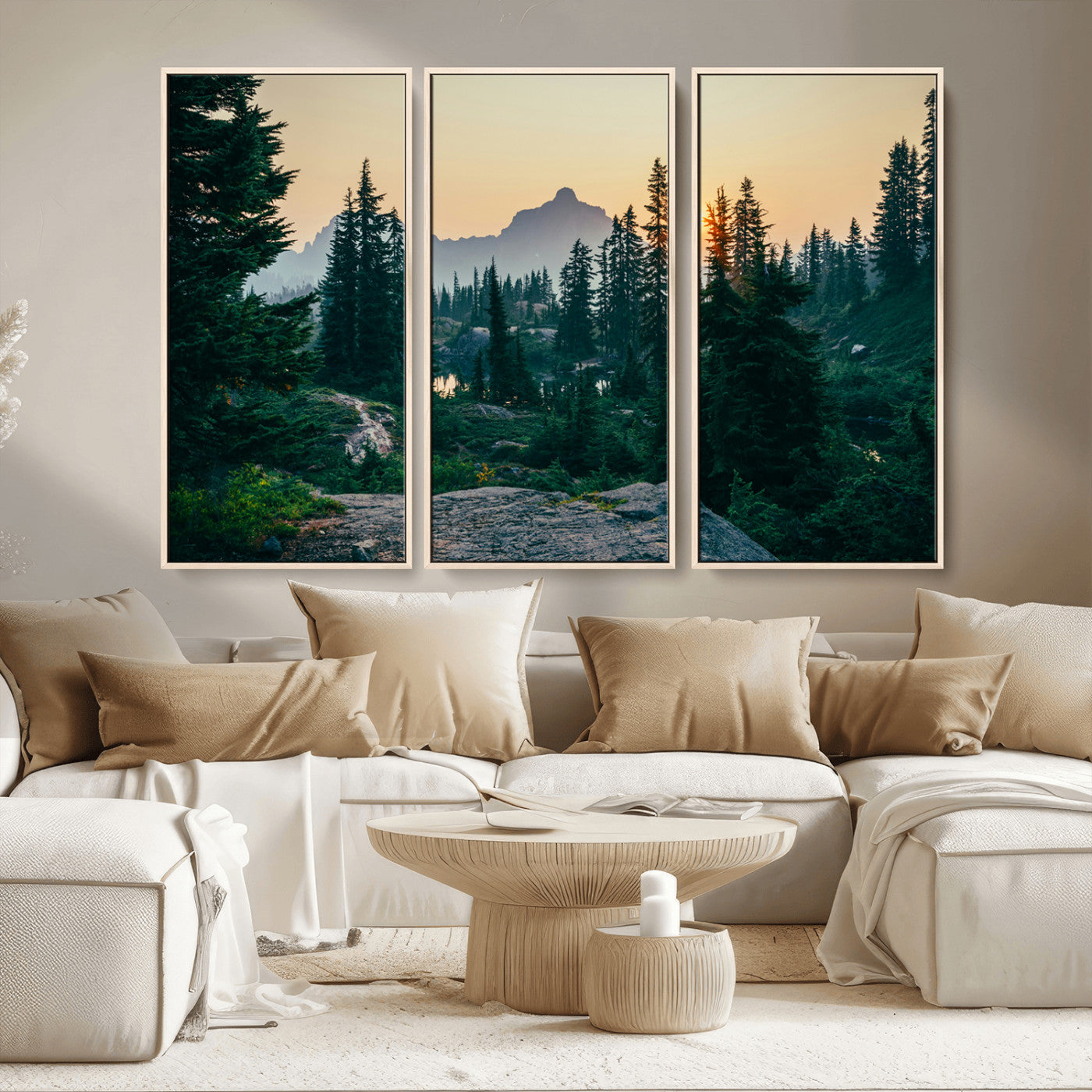 MGV-FC-48X32-3P - Mountain Wall Art Canvas Print, Framed Forest Serenity Art Picture Print, Mountain Perfect Rustic Decor Artwork