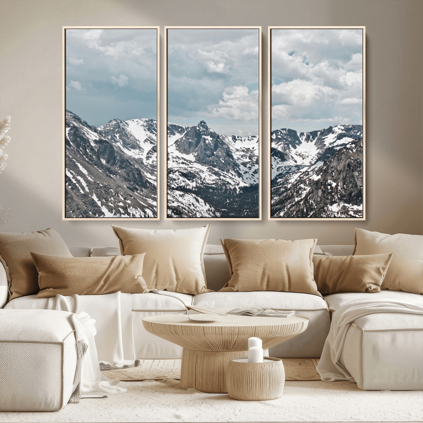 MGV-FC-48X32-3P - Snowy Peaks Wall Art Canvas Print, Framed Alpine Wilderness Art Picture Print, Mountain Escape Perfect Winter Serenity Decor Artwork