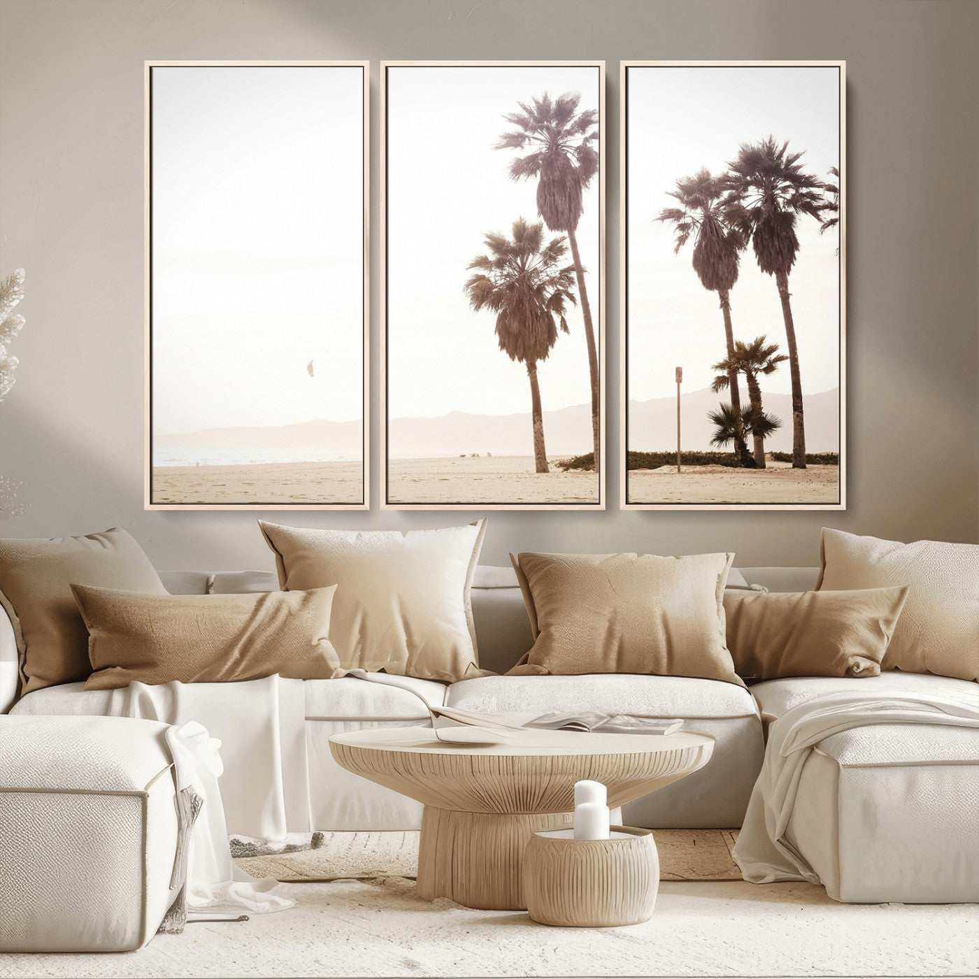 MGV-FC-48X32-3P - Coastal Light Wall Art Canvas Print, Framed Relaxing Shoreline Art Picture Print, Minimalist Ocean Perfect Tropical Serenity Decor Artwork