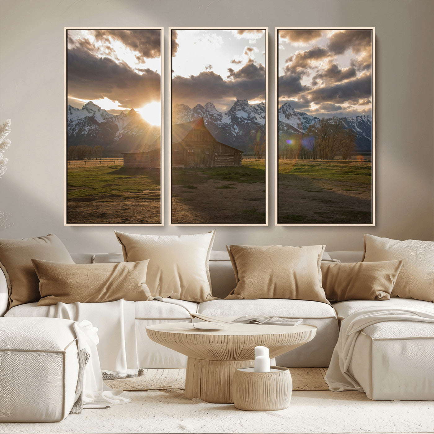 MGV-FC-48X32-3P - Snowy Peaks Wall Art Canvas Print, Framed Nature Escape Art Picture Print, Rustic Charm Perfect Rustic Western Decor Artwork