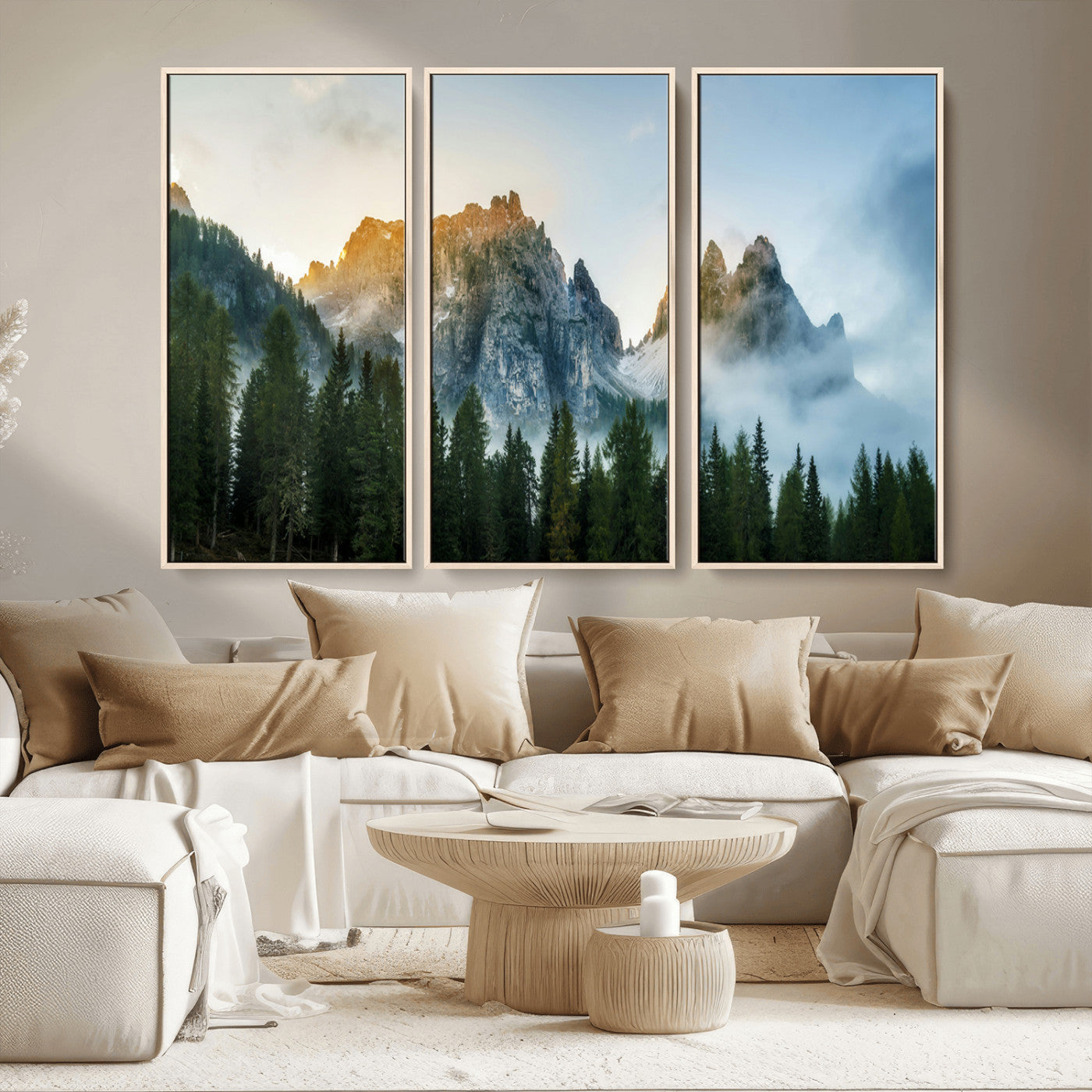 MGV-FC-48X32-3P - Wilderness Wall Art Wall Art Canvas Print, Framed Nature Landscape Decor Art Picture Print, Misty Forest Photography Perfect Rustic Nature Decor Artwork