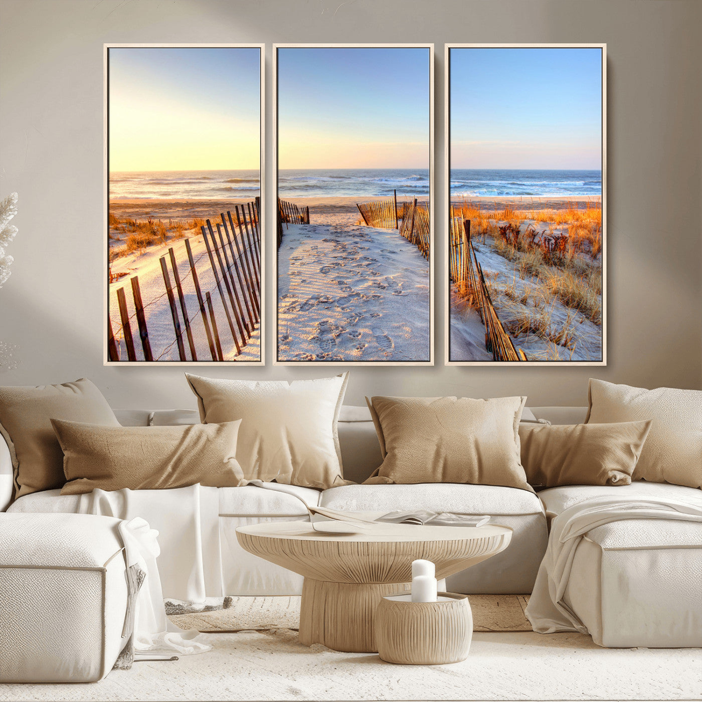 MGV-FC-48X32-3P - Ocean Sunset Wall Art Wall Art Canvas Print, Framed Nautical Photography Art Picture Print, Summer Beach House Decor Perfect Coastal Serenity Decor Artwork
