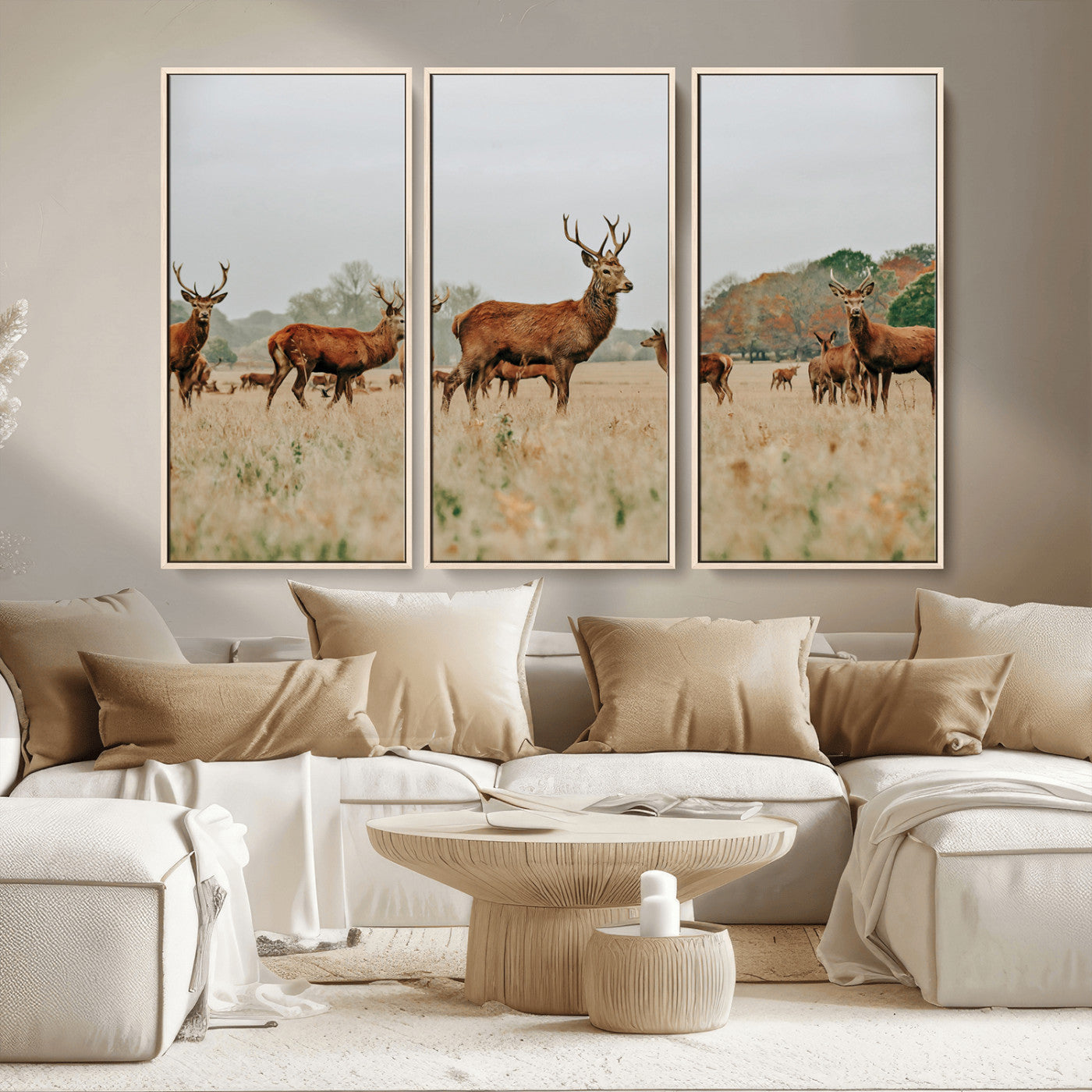MGV-FC-48X32-3P - Rustic Deer Print Wall Art Canvas Print, Framed Autumn Nature Canvas Art Picture Print, Wildlife Art Print Perfect Rustic Wildlife Decor Artwork