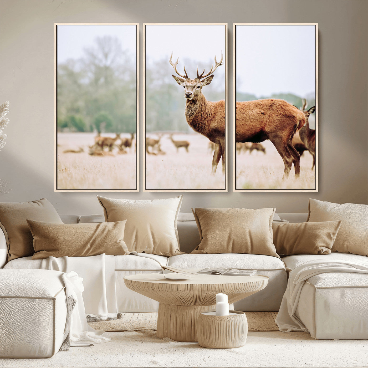 MGV-FC-48X32-3P - Rustic Nature Print Wall Art Canvas Print, Framed Deer Canvas Wall Art Art Picture Print, Nordic Animal Art Perfect Rustic Nature Decor Artwork