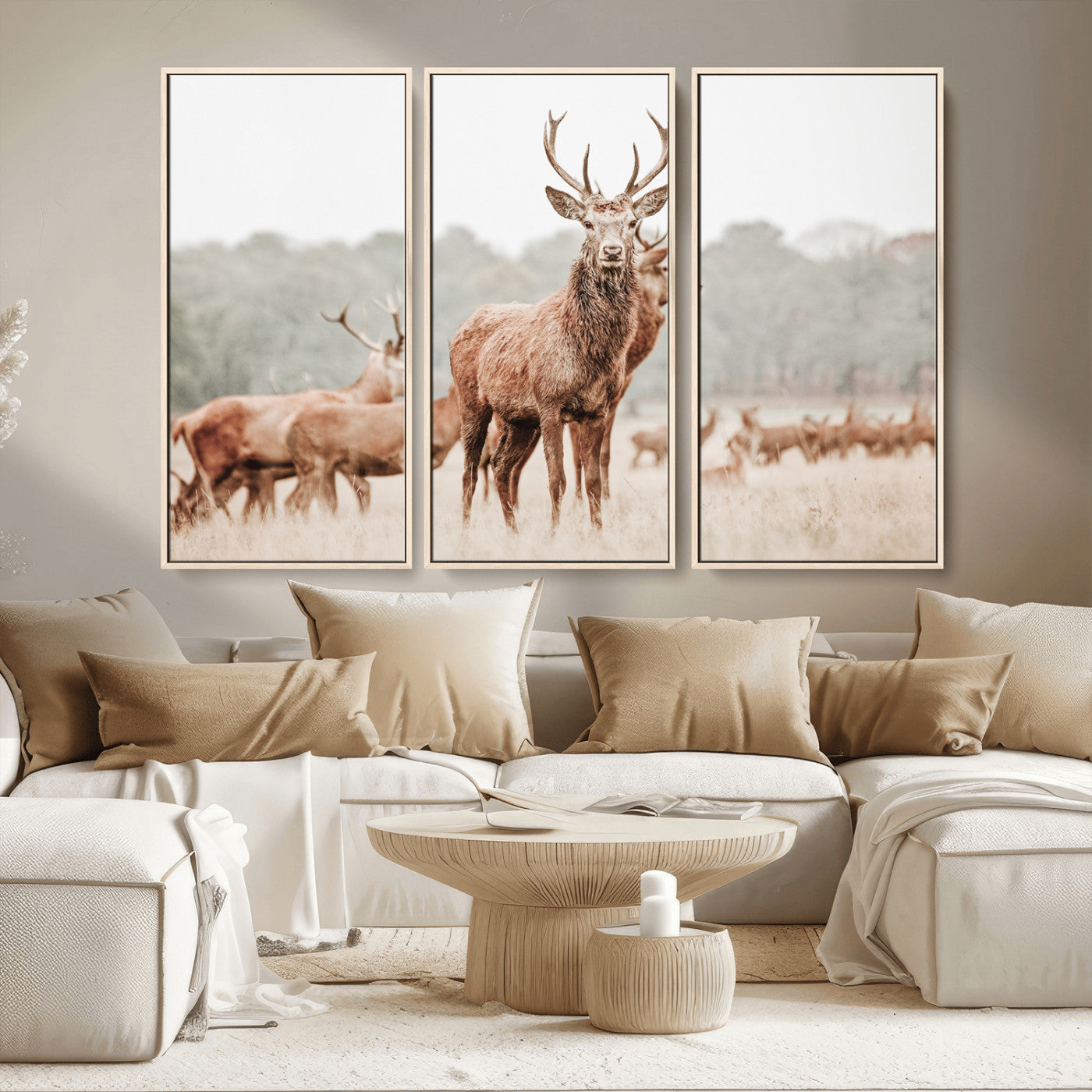 MGV-FC-48X32-3P - Rustic Nature Art Wall Art Canvas Print, Framed Stag Canvas Print Art Picture Print, Woodland Decor Perfect Rustic Lodge Decor Artwork
