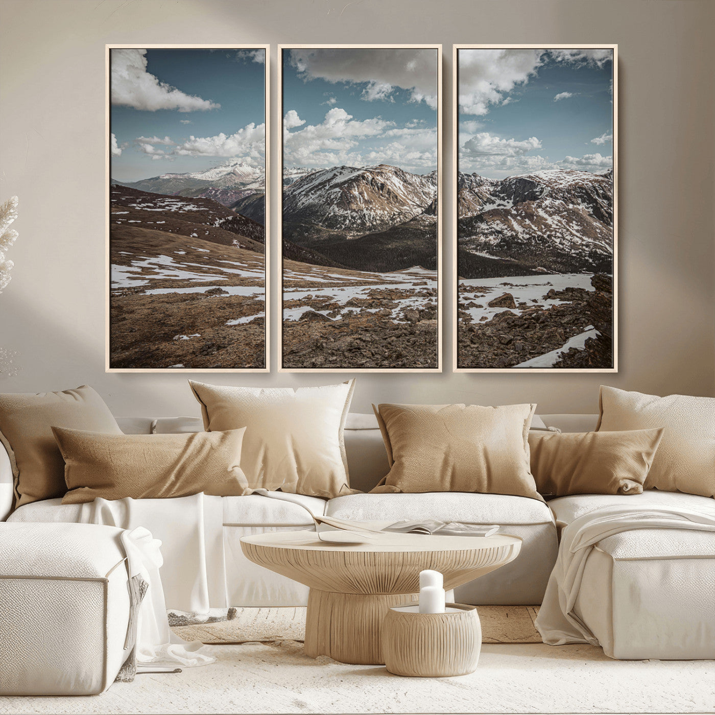 MGV-FC-48X32-3P - Mountain Landscape Wall Art Canvas Print, Framed Snowy Peaks Art Picture Print, Rugged Highlands Perfect Rustic Adventure Decor Artwork