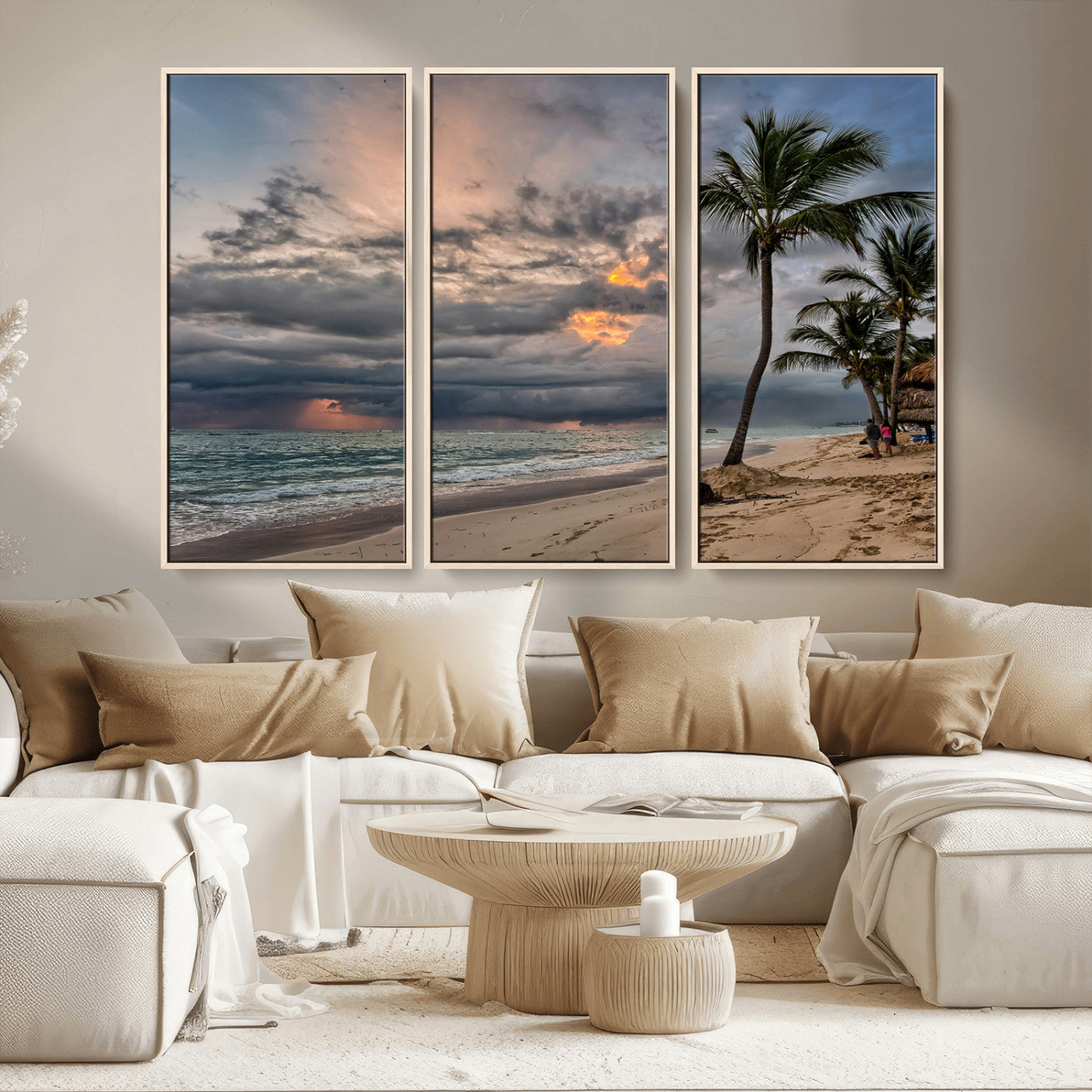 MGV-FC-48X32-3P - Tropical Storm Wall Art Canvas Print, Framed Moody Beach Art Picture Print, Dramatic Sky Perfect Tropical Coastal Decor Artwork