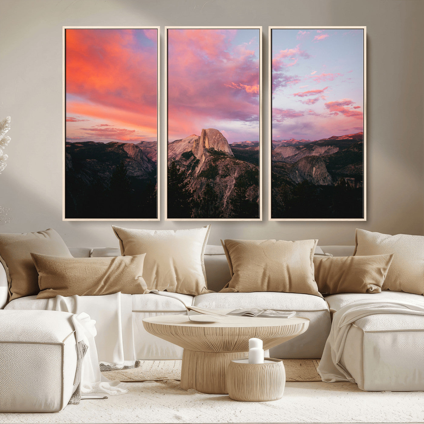MGV-FC-48X32-3P - Half Dome Wall Art Canvas Print, Framed Yosemite National Park Art Picture Print, Dramatic Sunset Perfect Adventurous Wilderness Decor Artwork