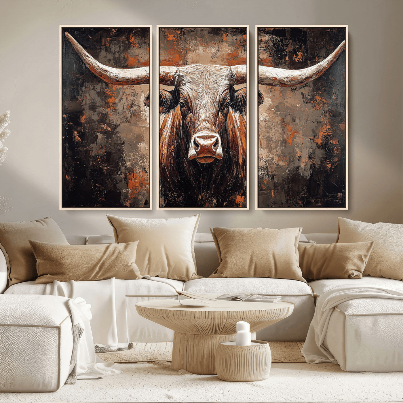 42732393-MGV-CV-36X24-Rustic Longhorn Bull Wall Art Canvas Print – Vintage Western Cattle Painting, Texas Steer Artwork for Ranch, Farmhouse or Cowboy Decor