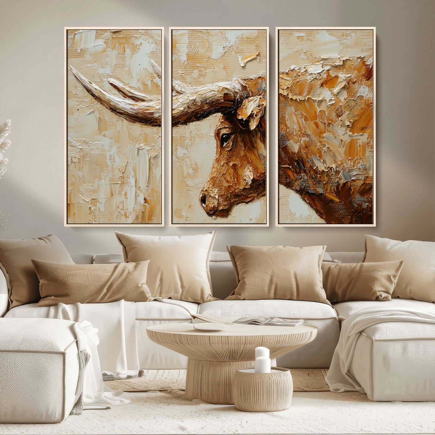 69611428-MGV-CV-36X24-Rustic Longhorn Bull Wall Art Canvas Print – Vintage Western Cattle Painting, Texas Steer Artwork for Ranch, Farmhouse or Cowboy Decor