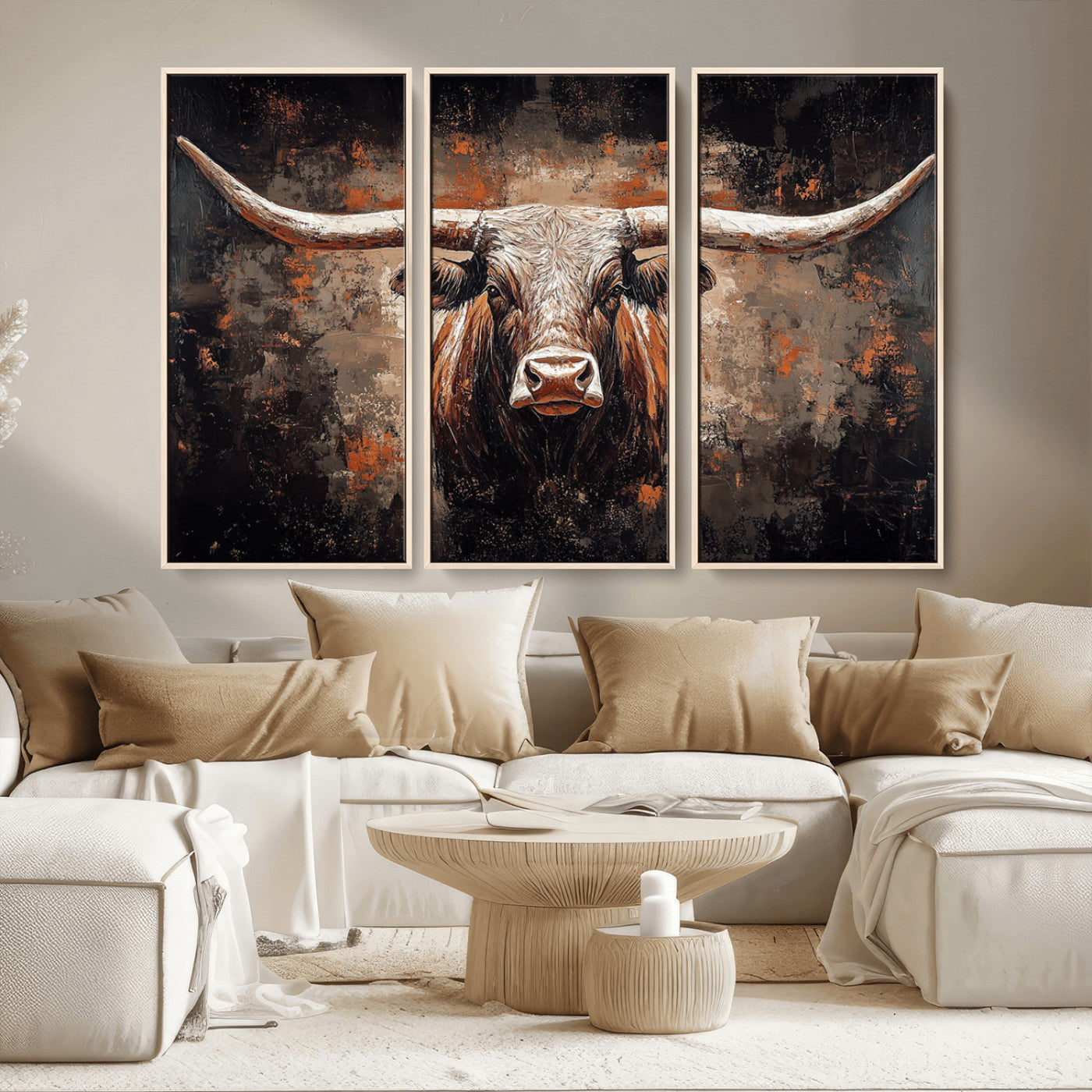 24779067-MGV-CV-36X24-Rustic Longhorn Bull Wall Art Canvas Print – Vintage Western Cattle Painting, Texas Steer Artwork for Ranch, Farmhouse or Cowboy Decor