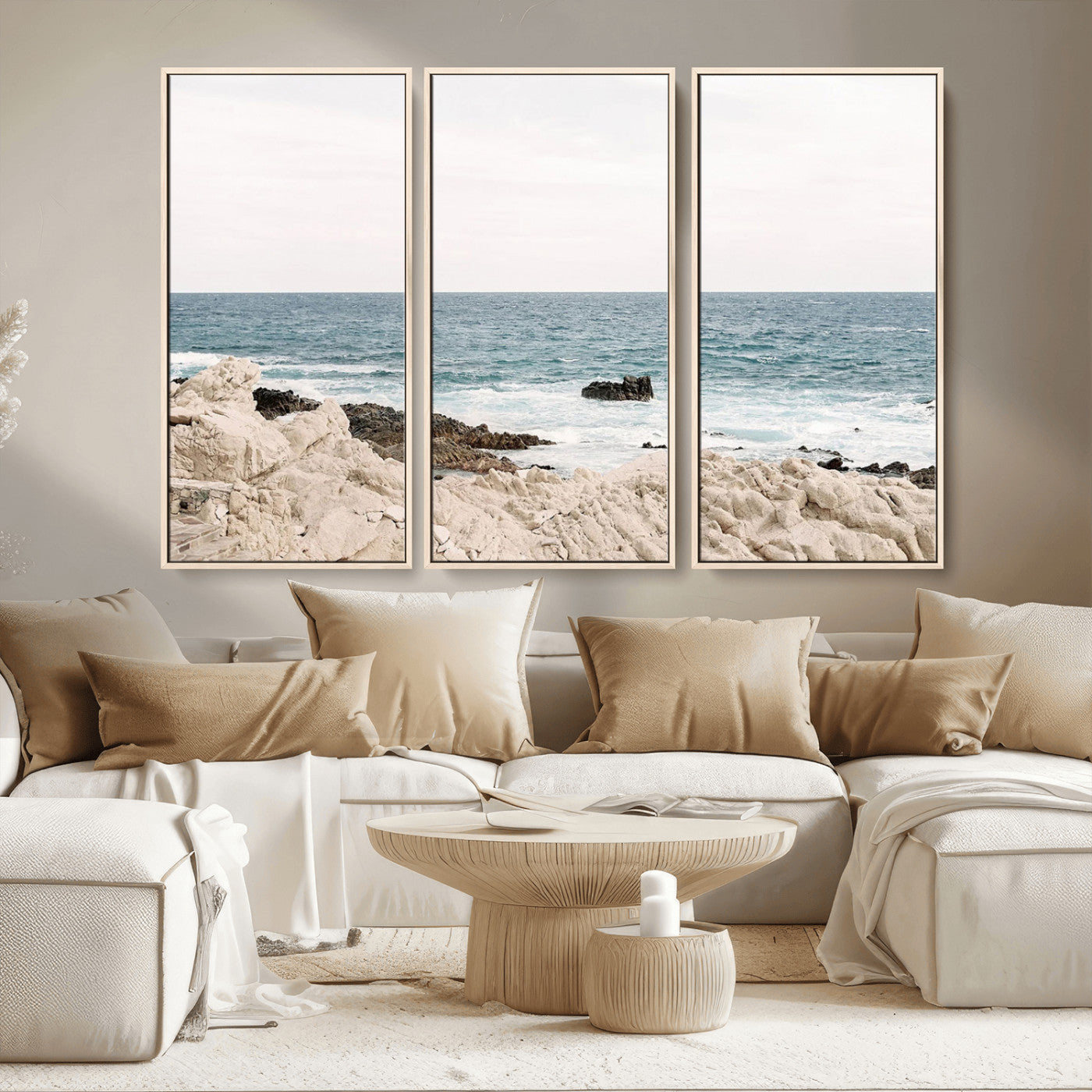 25481980-MGV-CV-36X24-Coastal Ocean View Wall Art Canvas Print – Serene Rocky Shoreline and Blue Sea Photography for Coastal Chic or Minimalist Home Decor
