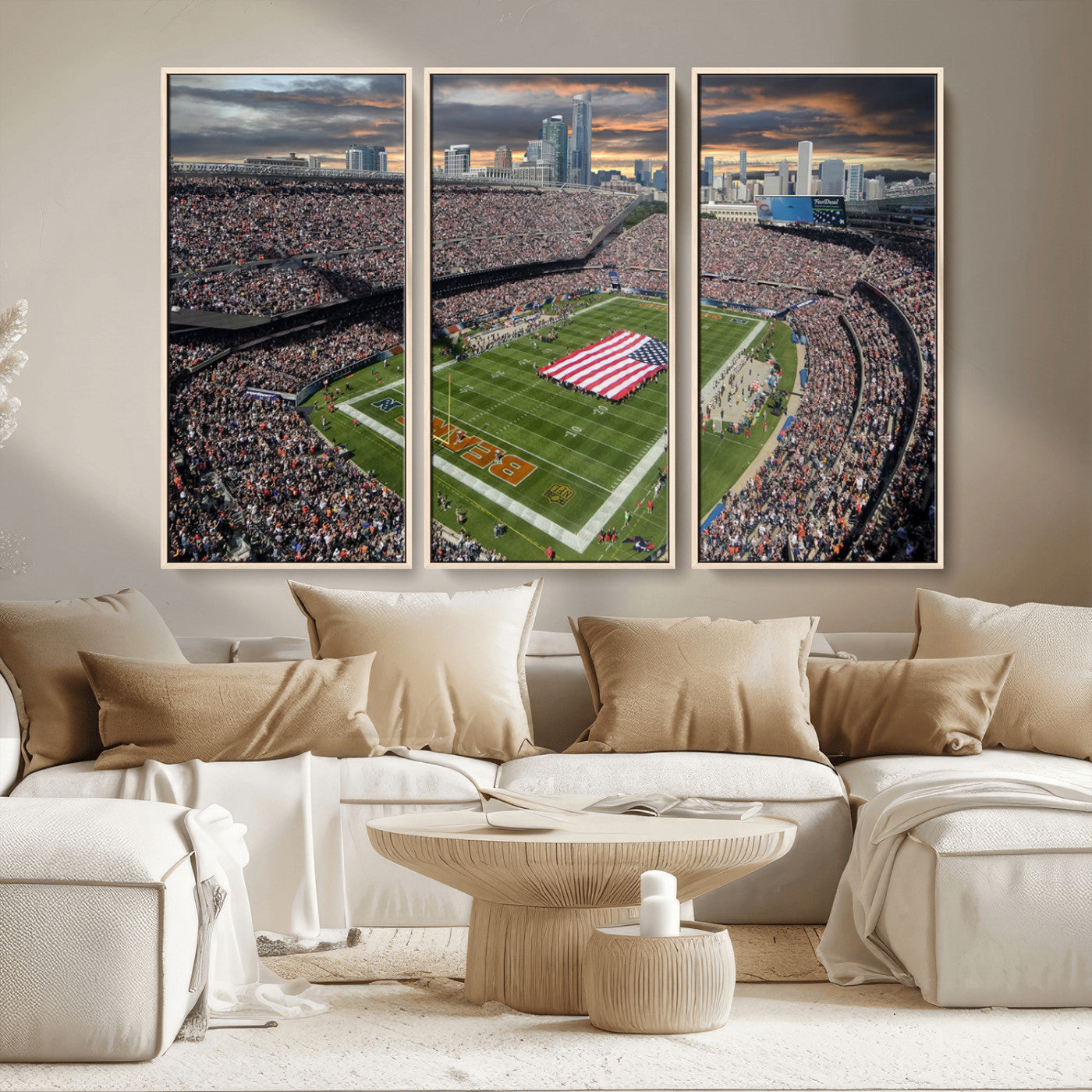 MGV-FC-48X32-3P - Chicago Bears Soldiers Field Wall Art Canvas Print – Framed Football Stadium Artwork for Sports