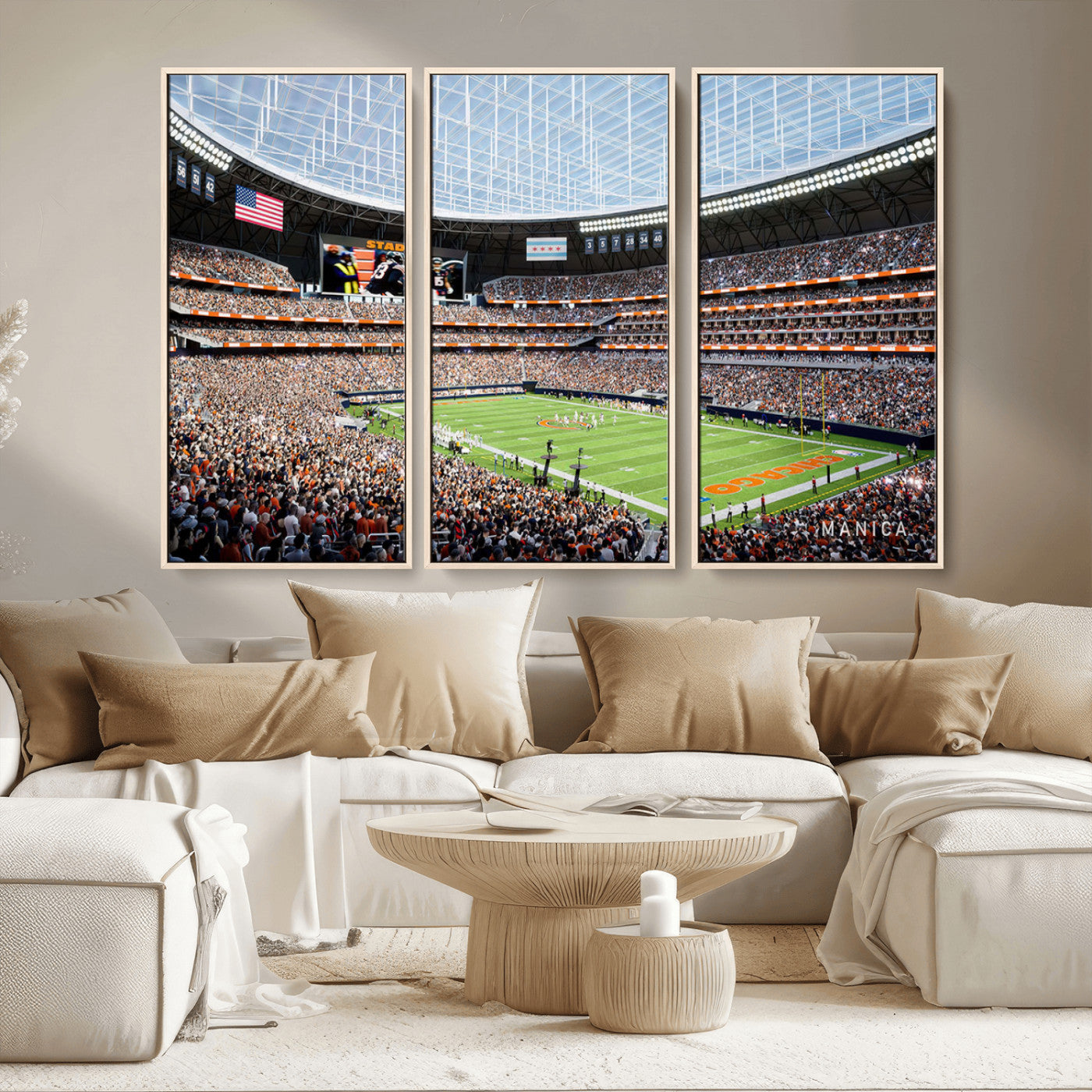 MGV-FC-48X32-3P - Chicago Bears Soldiers Field Wall Art Canvas Print – Framed Football Stadium Artwork for Sports