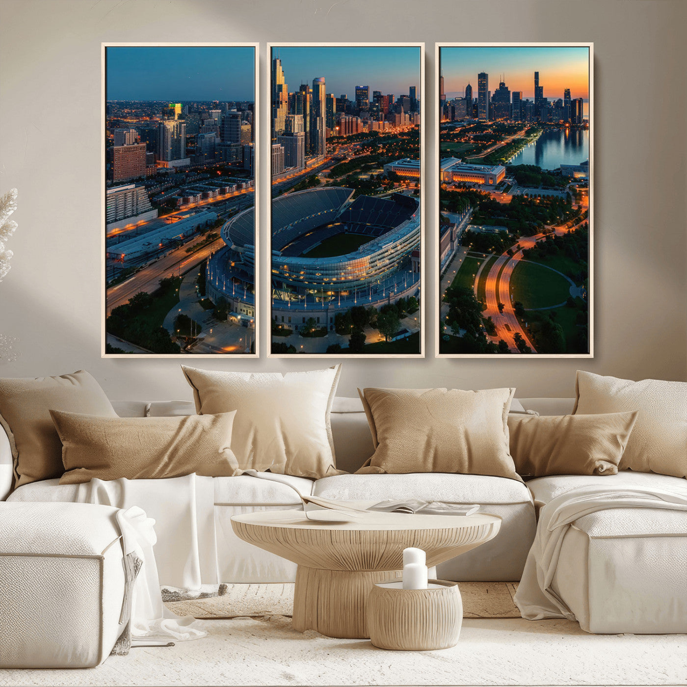 MGV-FC-48X32-3P - Chicago Bears Soldiers Field Wall Art Canvas Print – Framed Football Stadium Artwork for Sports