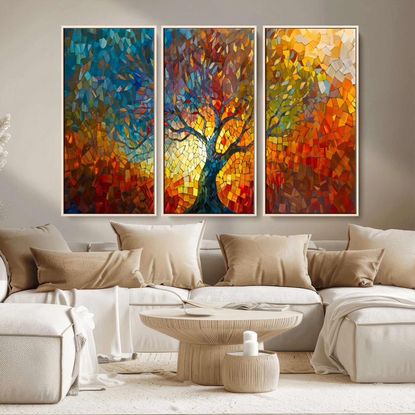 MGV-FC-48X32-3P - Mosaic Tree Canvas Wall Art – Vibrant Abstract Nature Design, Colorful Decor for Living Room, Bedroom, or Creative Spaces