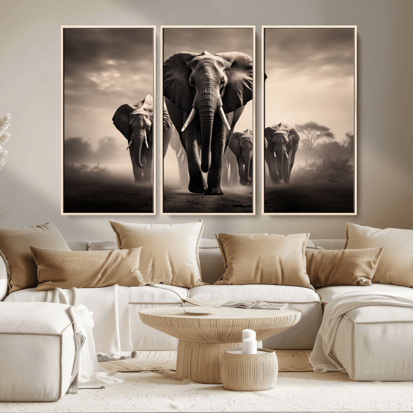 MGV-FC-48X32-3P - Elephant Family Wall Art Canvas Print, Framed Elephant Wall Art Home Decor