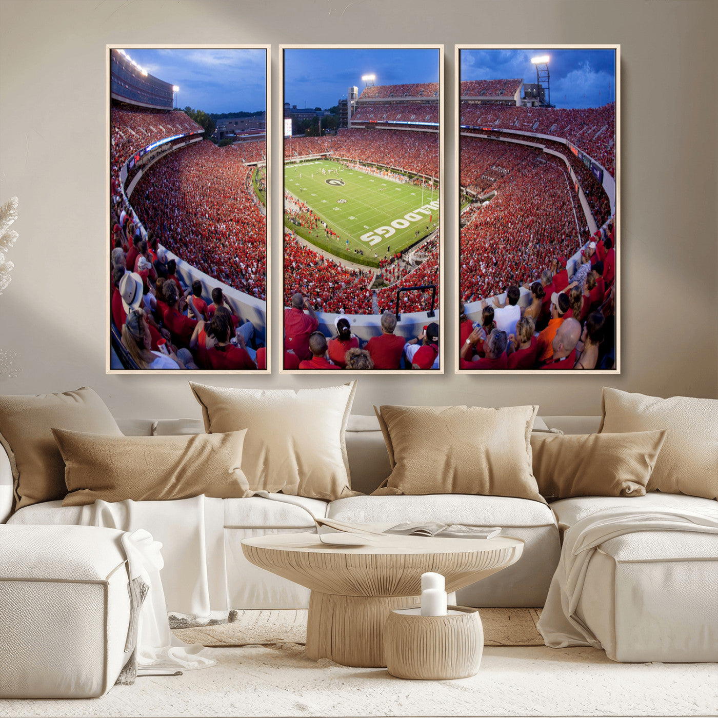 10244378-MGV-CV-48X32-3P-Dooley Stadium Wall Art Print, Sports Arena Canvas Wall Art, Dooley Field at Sanford Stadium Canvas Print, Modern Athletic Field Art Printing