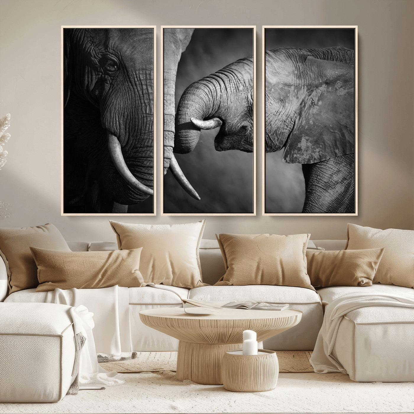 MGV-FC-48X32-3P - Elephant Family Wall Art Canvas, Framed Elephant Family Canvas Print