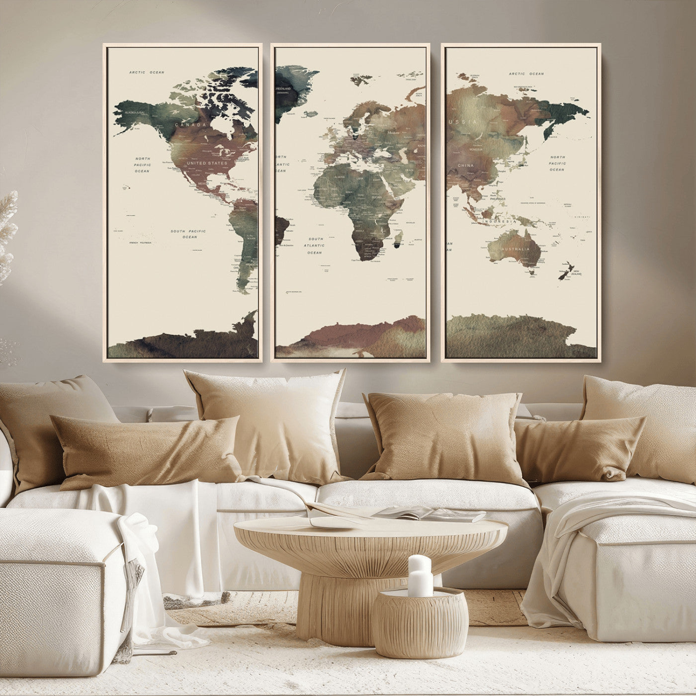 MGV-FC-48X32-3P - World Map Wall Art Canvas Print for Home and Office Decor