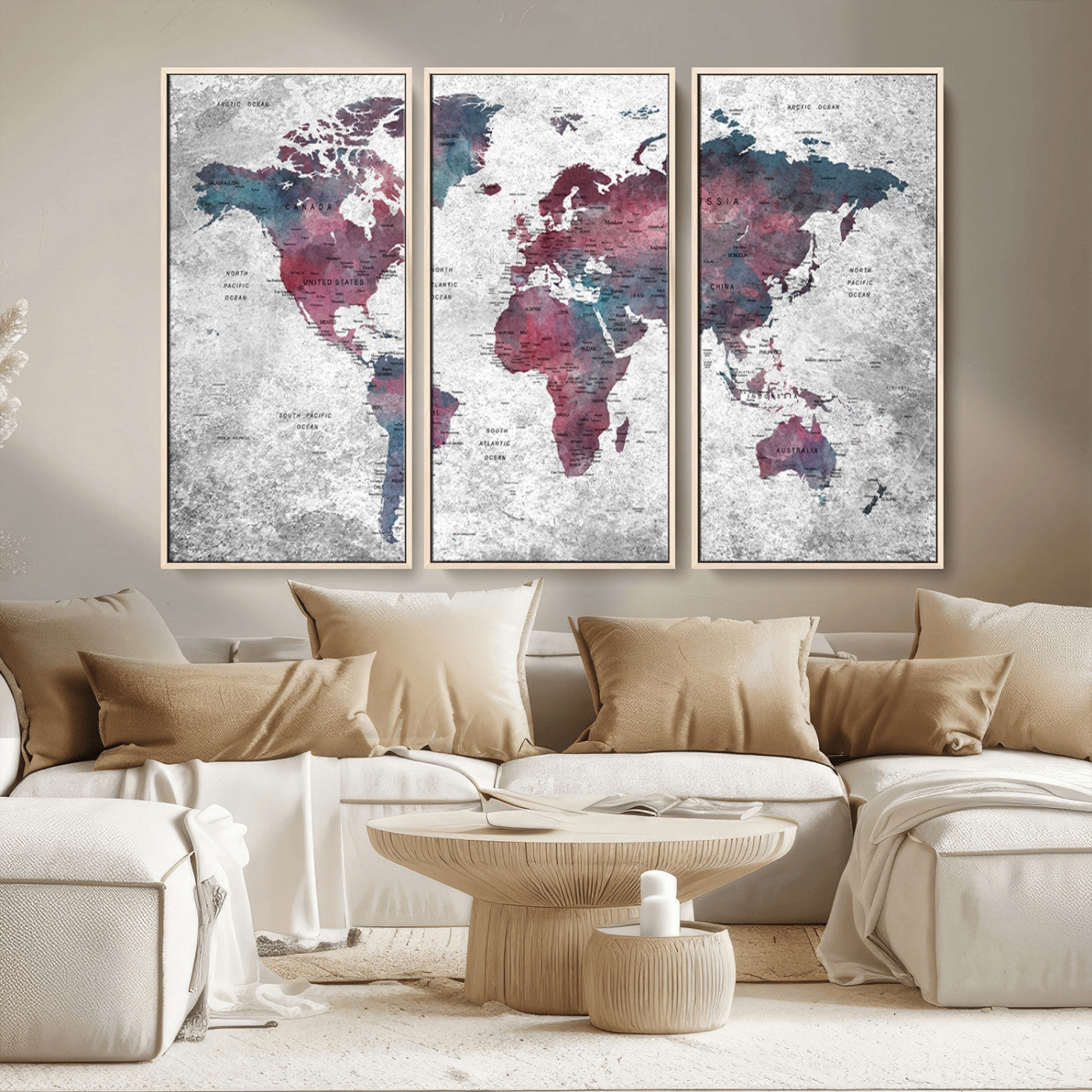 MGV-FC-48X32-3P - World Map Wall Art Canvas Print for Home and Office Decor