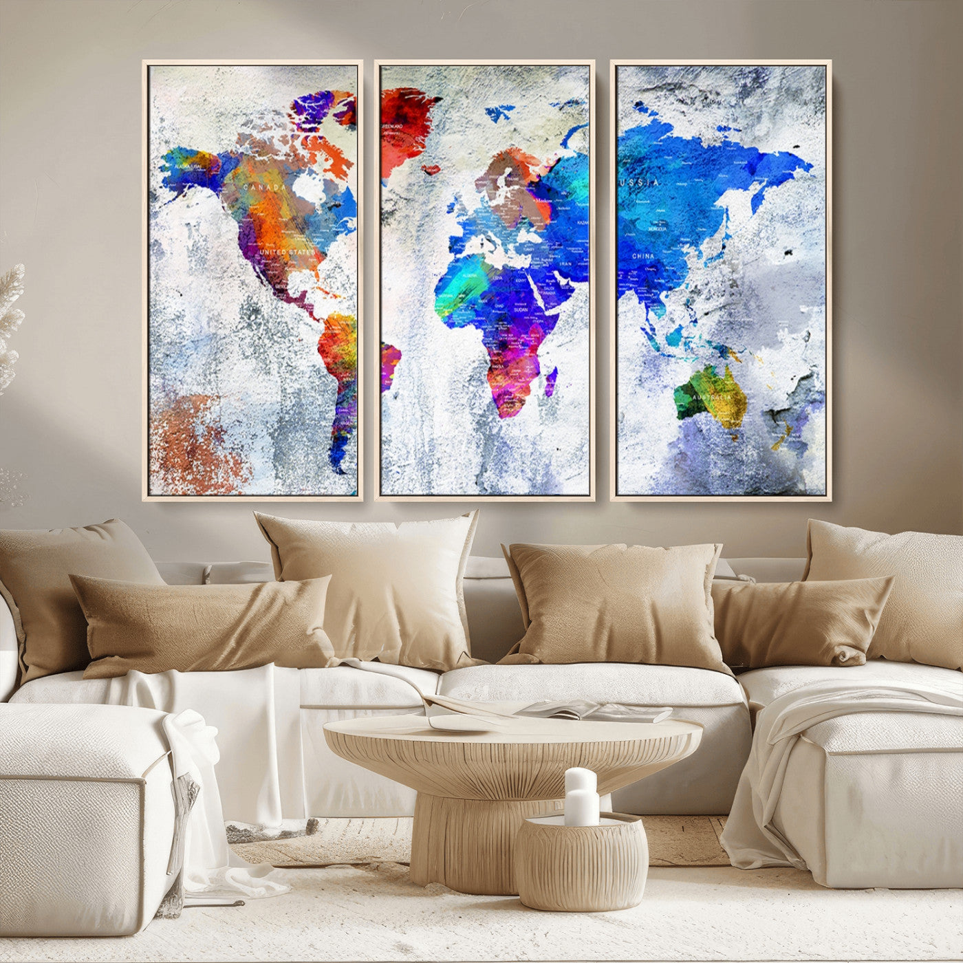 MGV-FC-48X32-3P - World Map Wall Art Canvas Print for Home and Office Decor