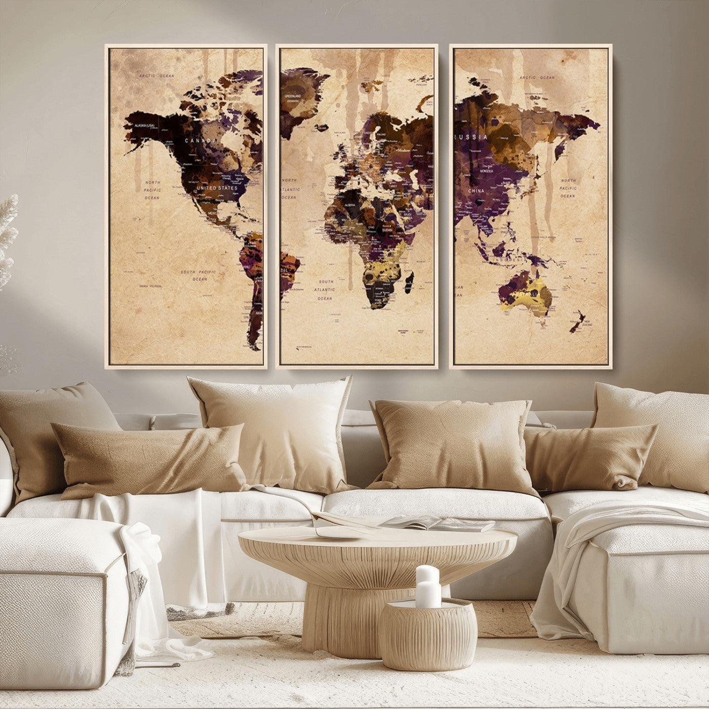 MGV-FC-48X32-3P - World Map Wall Art Canvas Print for Home and Office Decor