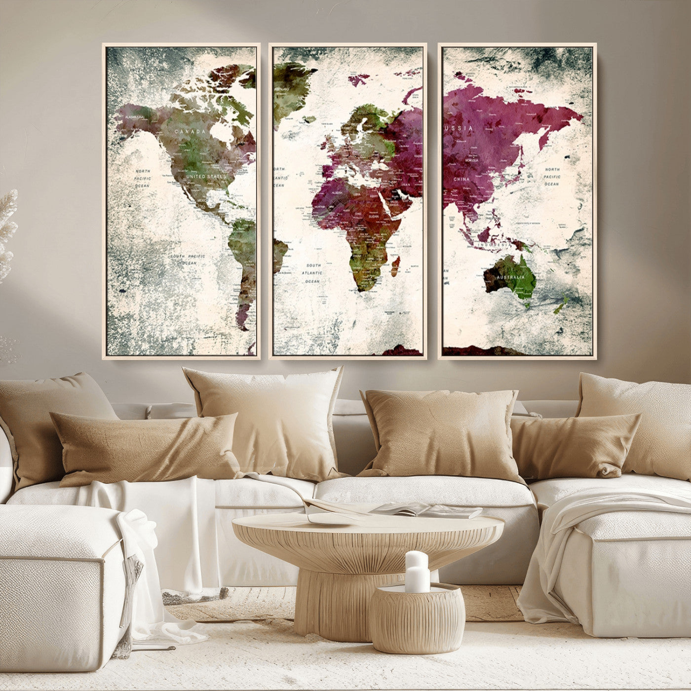 MGV-FC-48X32-3P - World Map Wall Art Canvas Print for Home and Office Decor