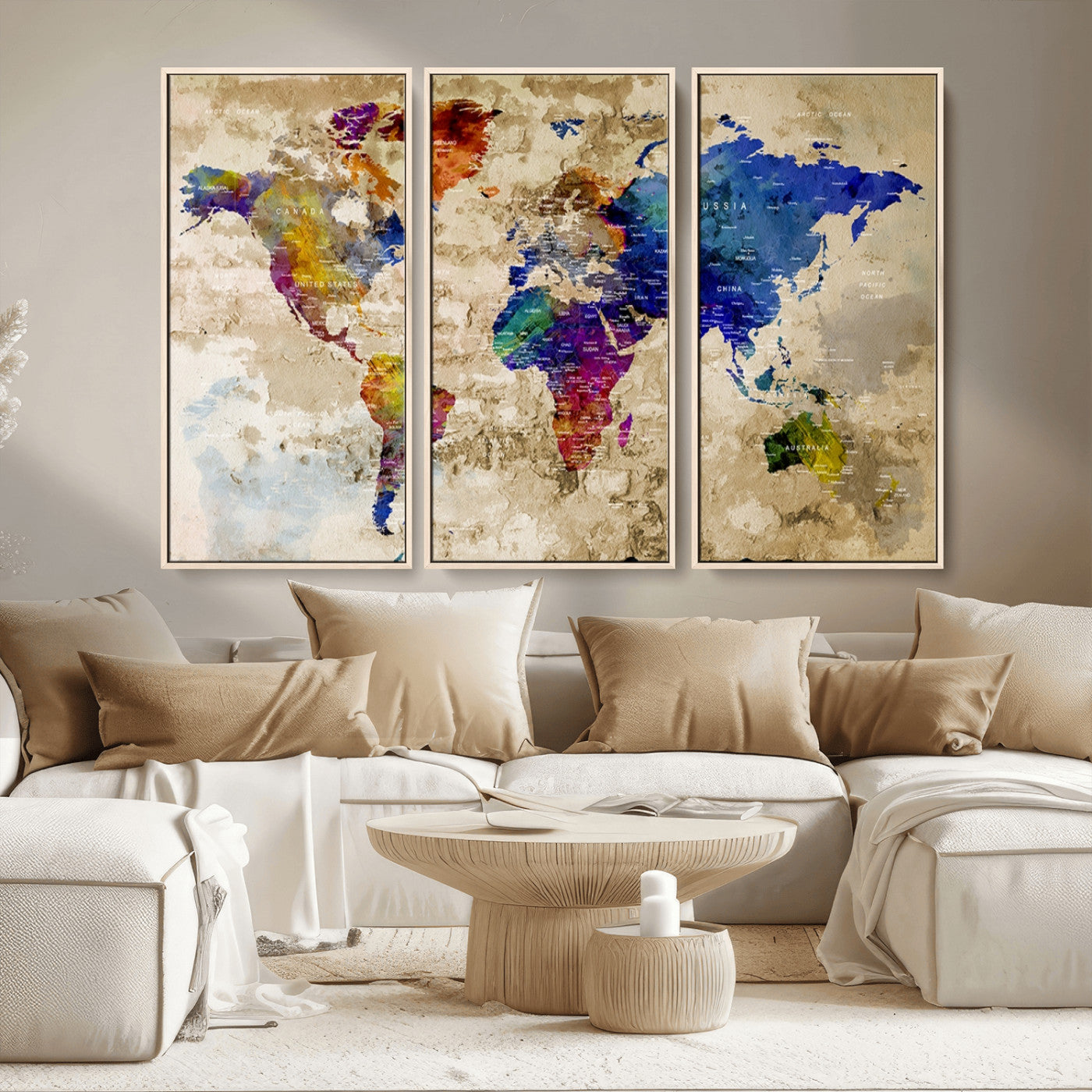 MGV-FC-48X32-3P - World Map Wall Art Canvas Print for Home and Office Decor