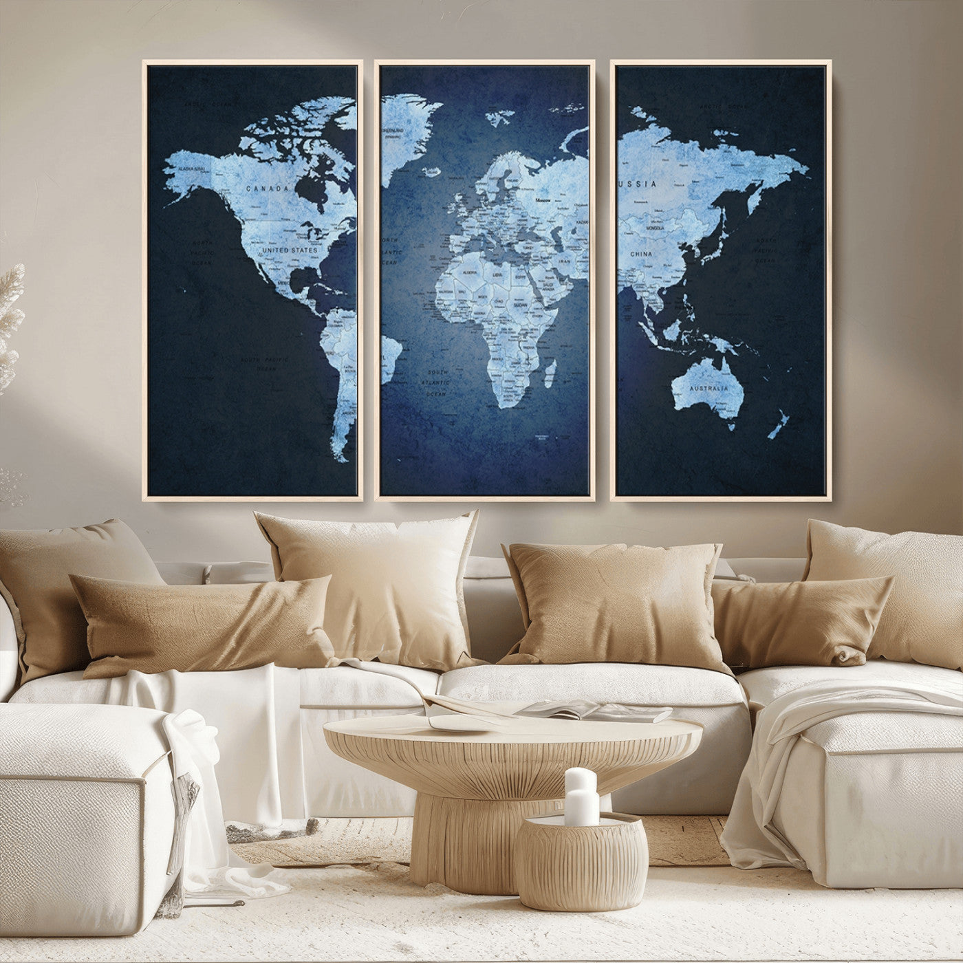 MGV-FC-48X32-3P - Push Pin World Map Canvas Print – Framed Wall Art for Couples to Track Their Travels – Anniversary