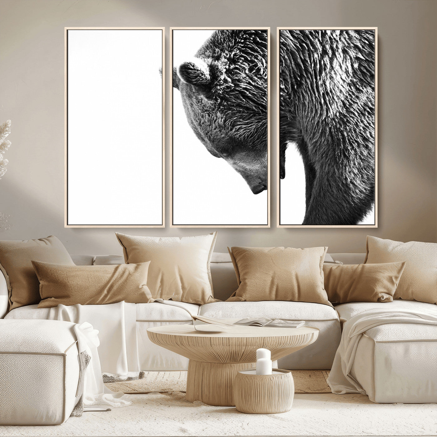 MGV-FC-48X32-3P - Black and White Grizzly 399 Bear Canvas Print Wall Art | Large Wildlife Canvas Print for Living