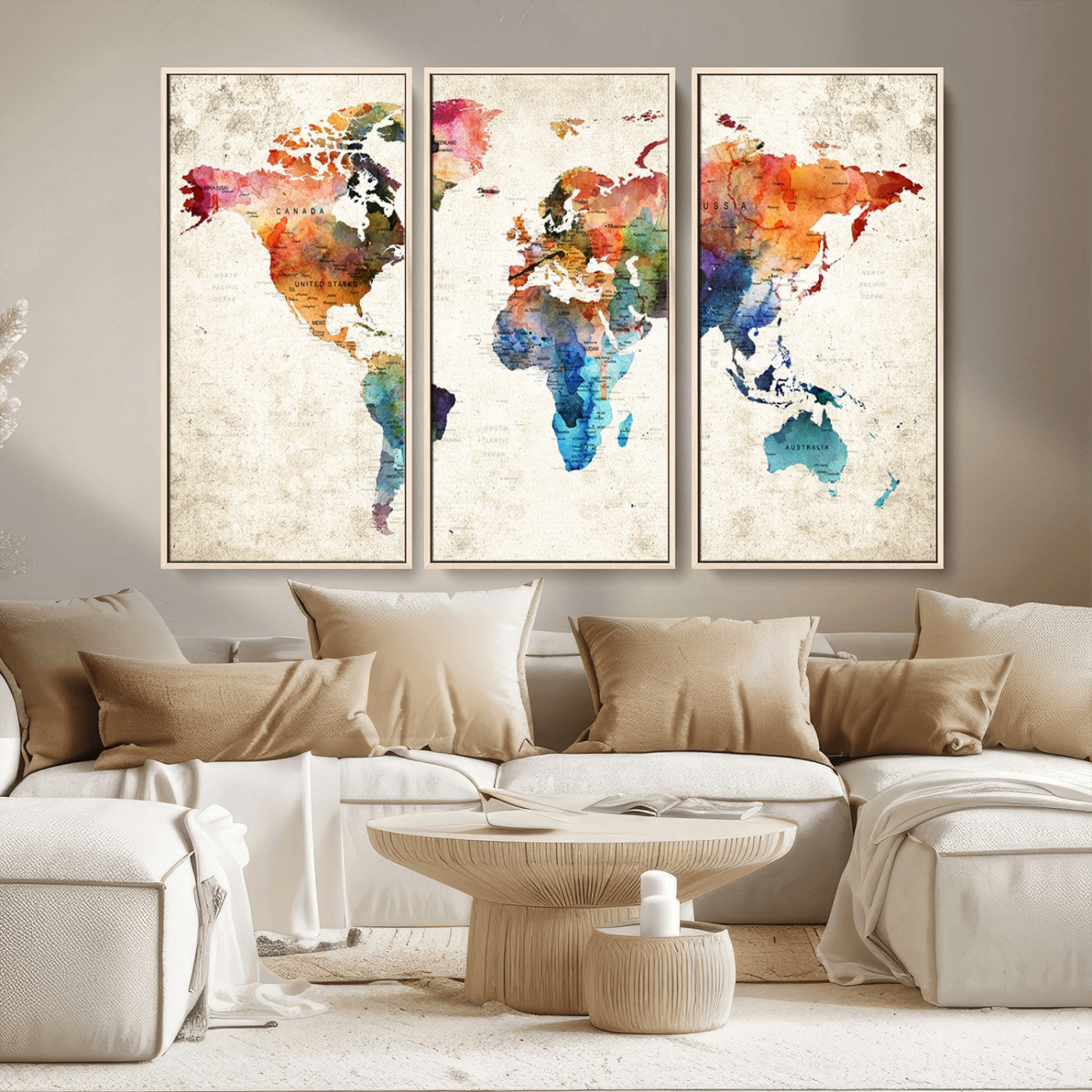 MGV-FC-48X32-3P - Push Pin World Map Canvas Print – Framed Wall Art for Couples to Track Their Travels – Anniversary