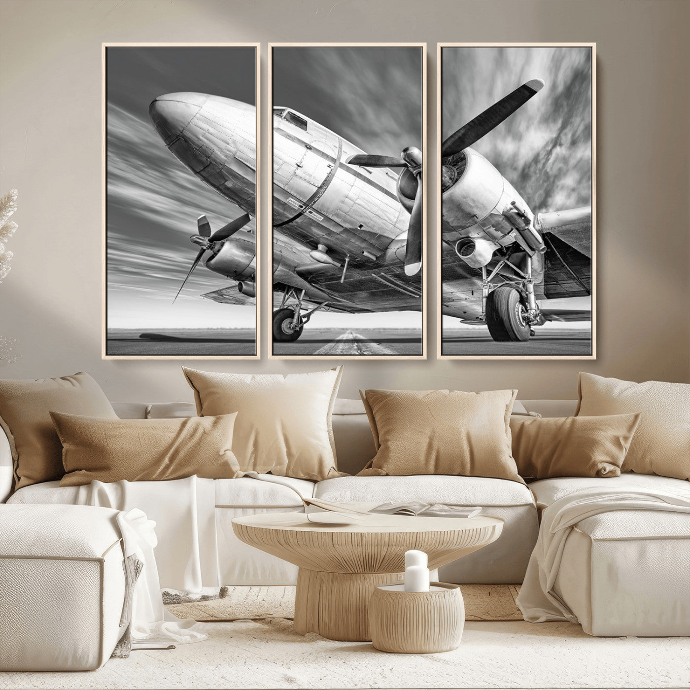 MGV-FC-48X32-3P - Vintage Airplane on Runway Canvas Print