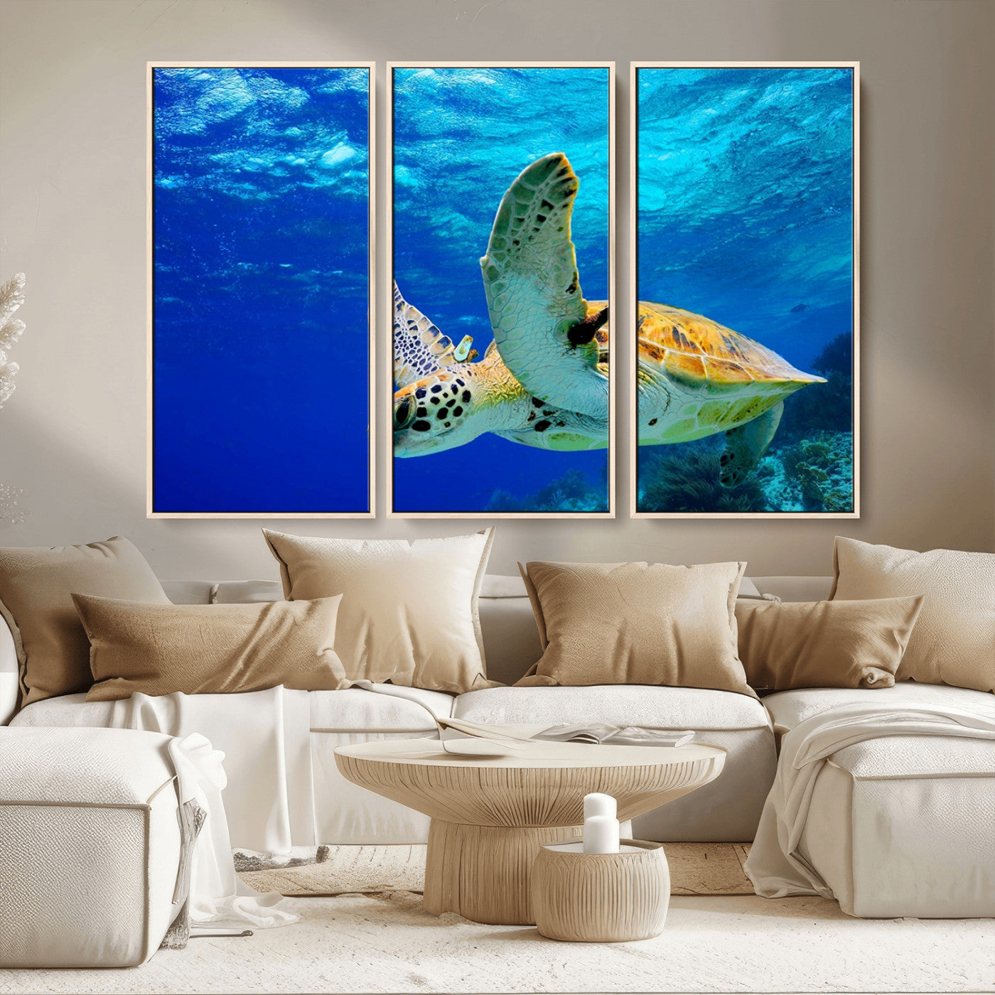 16292-MGV-FC-48X32-3P_Natural-Sea Turtle Wall Art Canvas Print, Sea life in the Ocean Wall Art Printing