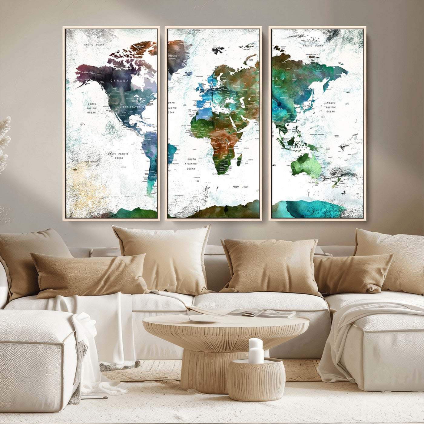 MGV-FC-48X32-3P - Push Pin World Map Canvas Print – Framed Wall Art for Couples to Track Their Travels – Anniversary