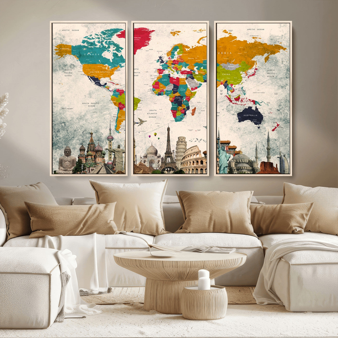 MGV-FC-48X32-3P - Push Pin World Map Canvas Print – Framed Wall Art for Couples to Track Their Travels – Anniversary