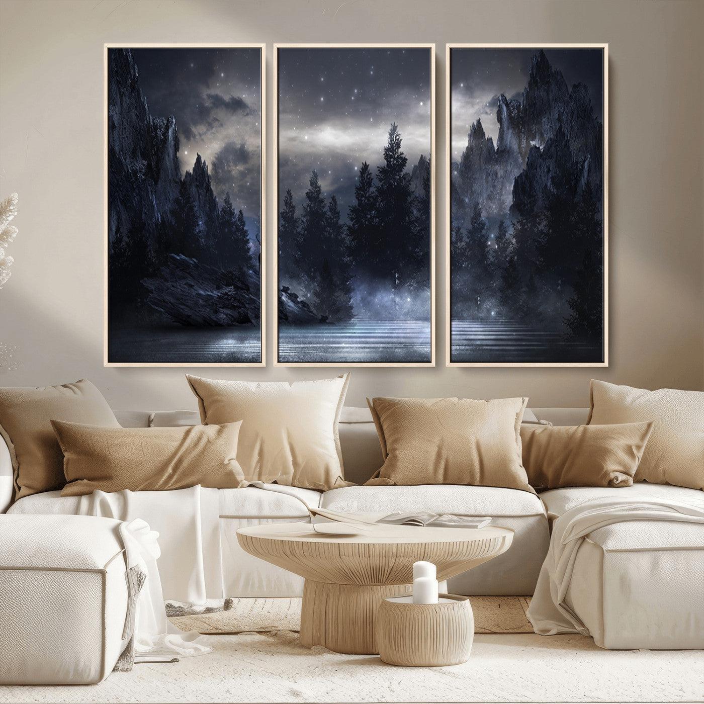 MGV-FC-48X32-3P - Night Landscape and Trees Wall Art Canvas Print