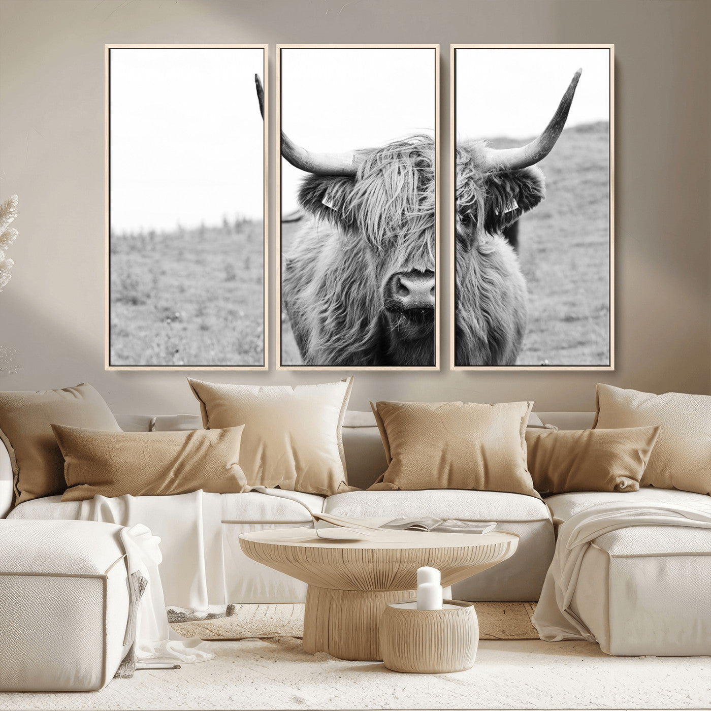 MGV-FC-48X32-3P - Newfoundland Cow Art Wall Art, Black White Cow Art Wall Art Canvas Print