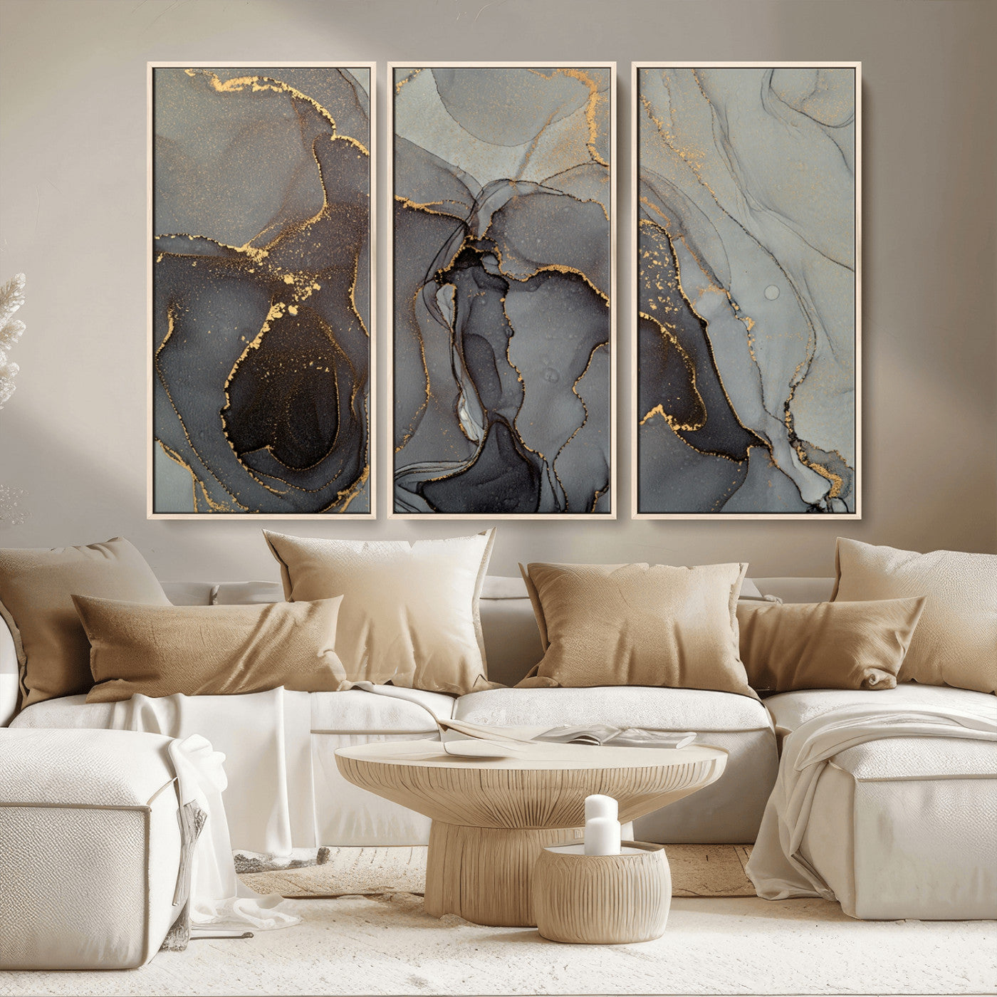 MGV-FC-48X32-3P - Gray Marble Fluid Effect Wall Art Abstract Canvas Wall Art Print